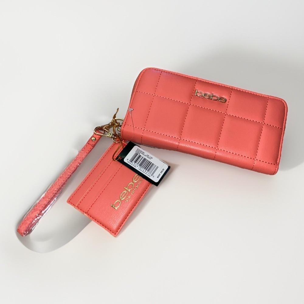 Bebe Los Angeles Coral Chica Quilted Wristlet Wallet NWT